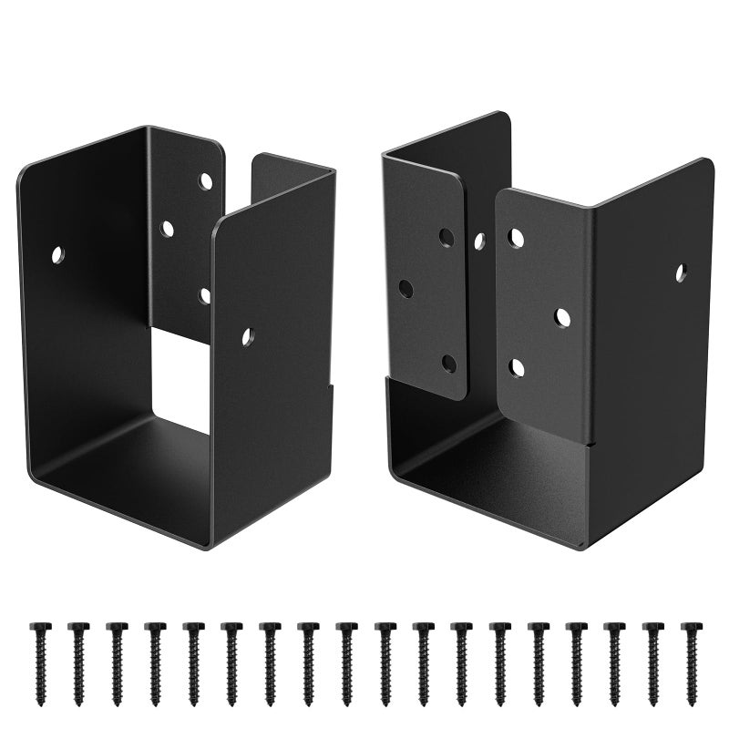 FMhotu Concealed Joist Hanger (2 Pack), 4""x6"" Outdoor Concealed-Flange Joist Bracket with Screws, Q235B Steel Powder Coated Concealed Mount Light Joist Hangers for 4""x6"" Beam, Swing, Handrail, Fence - Image 2